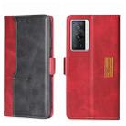 For vivo X70 Pro Contrast Color Side Buckle Leather Phone Case(Red + Black) - 1