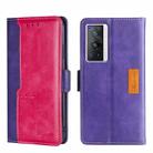 For vivo X70 Pro Contrast Color Side Buckle Leather Phone Case(Purple + Rose Red) - 1