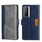 For vivo X70 Pro Contrast Color Side Buckle Leather Phone Case(Blue + Grey) - 1