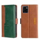 For vivo Y15S Global Contrast Color Side Buckle Leather Phone Case(Light Brown + Green) - 1