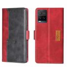 For vivo Y21/Y21S/Y33S Contrast Color Side Buckle Leather Phone Case(Red + Black) - 1