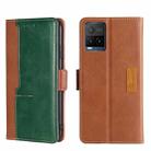 For vivo Y21/Y21S/Y33S Contrast Color Side Buckle Leather Phone Case(Light Brown + Green) - 1
