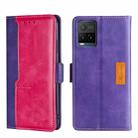 For vivo Y21/Y21S/Y33S Contrast Color Side Buckle Leather Phone Case(Purple + Rose Red) - 1