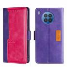 For Huawei Nova 8i Contrast Color Side Buckle Leather Phone Case(Purple + Rose Red) - 1