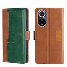 For Huawei Nova 9 Contrast Color Side Buckle Leather Phone Case(Light Brown + Green) - 1