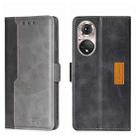 For Honor 50 Pro Contrast Color Side Buckle Leather Phone Case(Black + Grey) - 1