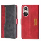 For Honor 50 Pro Contrast Color Side Buckle Leather Phone Case(Red + Black) - 1