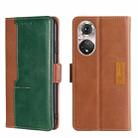 For Honor 50 Pro Contrast Color Side Buckle Leather Phone Case(Light Brown + Green) - 1