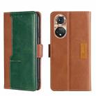 For Honor 50 Contrast Color Side Buckle Leather Phone Case(Light Brown + Green) - 1