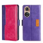 For Honor 50 Contrast Color Side Buckle Leather Phone Case(Purple + Rose Red) - 1