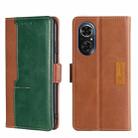 For Honor 50 SE Contrast Color Side Buckle Leather Phone Case(Light Brown + Green) - 1