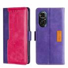 For Honor 50 SE Contrast Color Side Buckle Leather Phone Case(Purple + Rose Red) - 1