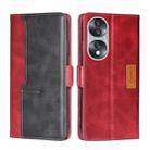 For Honor 70 Contrast Color Side Buckle Leather Phone Case(Red + Black) - 1