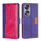 For Honor 70 Contrast Color Side Buckle Leather Phone Case(Purple + Rose Red) - 1