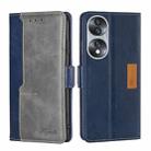 For Honor 70 Contrast Color Side Buckle Leather Phone Case(Blue + Grey) - 1