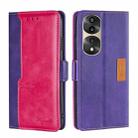 For Honor 70 Pro/70 Pro+ Contrast Color Side Buckle Leather Phone Case(Purple + Rose Red) - 1