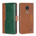 For Nokia C21 Contrast Color Side Buckle Leather Phone Case(Light Brown + Green) - 1