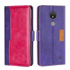 For Nokia C21 Contrast Color Side Buckle Leather Phone Case(Purple + Rose Red) - 1