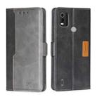 For Nokia C21 Plus Contrast Color Side Buckle Leather Phone Case(Black + Grey) - 1