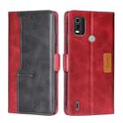 For Nokia C21 Plus Contrast Color Side Buckle Leather Phone Case(Red + Black) - 1