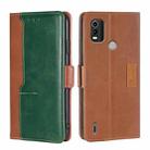 For Nokia C21 Plus Contrast Color Side Buckle Leather Phone Case(Light Brown + Green) - 1