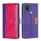 For Nokia C21 Plus Contrast Color Side Buckle Leather Phone Case(Purple + Rose Red) - 1