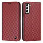 For Samsung Galaxy S21 5G S11 RFID Diamond Lattice Flip Leather Phone Case(Red) - 1