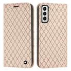 For Samsung Galaxy S21 5G S11 RFID Diamond Lattice Flip Leather Phone Case(Light Pink) - 1