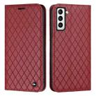 For Samsung Galaxy S21 Plus 5G S11 RFID Diamond Lattice Flip Leather Phone Case(Red) - 1