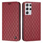 For Samsung Galaxy S21 Ultra 5G S11 RFID Diamond Lattice Flip Leather Phone Case(Red) - 1
