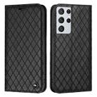 For Samsung Galaxy S21 Ultra 5G S11 RFID Diamond Lattice Flip Leather Phone Case(Black) - 1