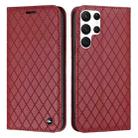 For Samsung Galaxy S22 Ultra 5G S11 RFID Diamond Lattice Flip Leather Phone Case(Red) - 1