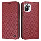 For Xiaomi Mi 11 Lite S11 RFID Diamond Lattice Flip Leather Phone Case(Red) - 1