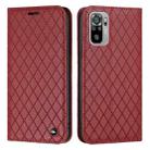 For Xiaomi Redmi Note 10 4G / Note 10S S11 RFID Diamond Lattice Flip Leather Phone Case(Red) - 1