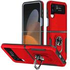 For Samsung Galaxy Z Flip4 Pioneer Armor PC + TPU Phone Case with Holder(Red Black) - 1