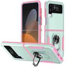 For Samsung Galaxy Z Flip4 Pioneer Armor PC + TPU Phone Case with Holder(Green Pink) - 1