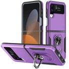 For Samsung Galaxy Z Flip4 Pioneer Armor PC + TPU Phone Case with Holder(Purple Black) - 1