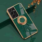 For Samsung Galaxy S21 Ultra 5G 6D Plating Astronaut Ring Kickstand Phone Case(Night Green) - 1