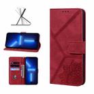 Geometric Mandala Embossed Leather Phone Case For iPhone 13 Pro Max(Red) - 1