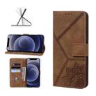 Geometric Mandala Embossed Leather Phone Case For iPhone 12 mini(Brown) - 1