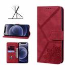 Geometric Mandala Embossed Leather Phone Case For iPhone 12 mini(Red) - 1