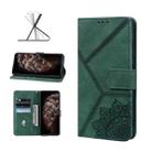 For iPhone 11 Pro Max Geometric Mandala Embossed Leather Phone Case (Green) - 1