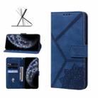 For iPhone 11 Pro Geometric Mandala Embossed Leather Phone Case (Blue) - 1