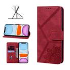 For iPhone 11 Geometric Mandala Embossed Leather Phone Case (Red) - 1