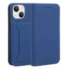 For iPhone 14 Magnetism Skin Feel Card Holder Leather Phone Case (Blue) - 1