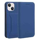 For iPhone 14 Plus Magnetism Skin Feel Card Holder Leather Phone Case (Blue) - 1