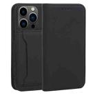 For iPhone 14 Pro Magnetism Skin Feel Card Holder Leather Phone Case(Black) - 1