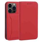 For iPhone 14 Pro Max Magnetism Skin Feel Card Holder Leather Phone Case (Red) - 1