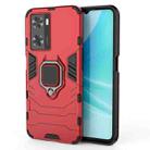 For OPPO A57 4G Foreign Version Shockproof PC + TPU Holder Phone Case(Red) - 1