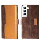For Samsung Galaxy S22 Contrast Color Side Buckle Leather Phone Case(Dark Brown + Gold) - 1